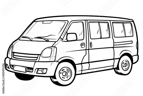 Handdrawn Simple Outline Minibus Vehicle Transportation Clip Art Illustration. Ai Generated Images