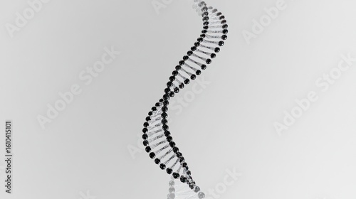 Wavy DNA double helix, silver-grey, isolated on a light grey, gradient background