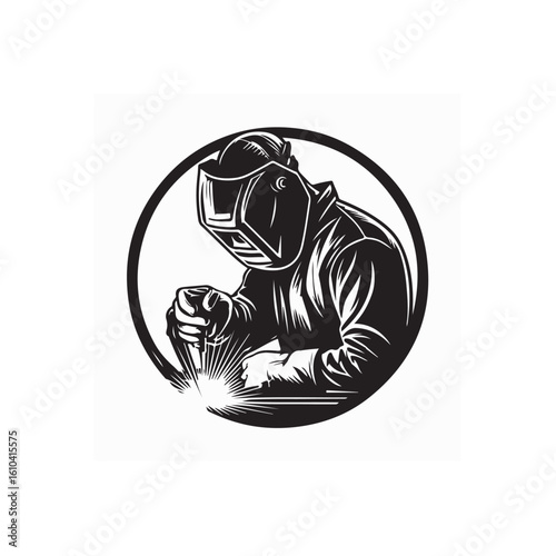 Welder in black and white silhouette
