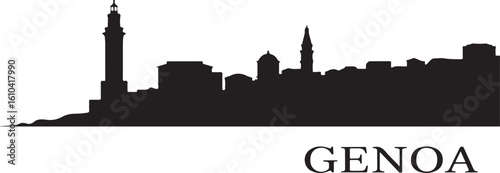 Genoa Skyline Silhouette Lanterna Lighthouse Old Port Buildings Italian Coastal City Vector Design