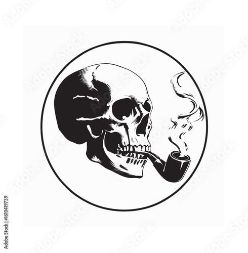 Skull head with smoking pipe vector