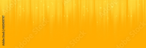 Yellow halftone pattern. Retro comic gradient background. Bright orange pixel dot texture overlay. Cartoon pop art faded polka dot pattern. Vector background for posters, banners, and ads.