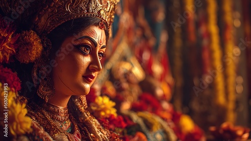 Durga puja durga maa goddess hinduism indian festival celebration culture tradition divine deity crown face