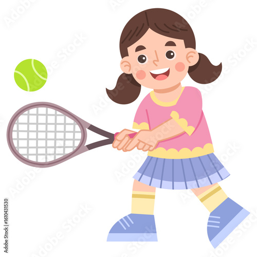 Illustration of Girl Playing Tennis