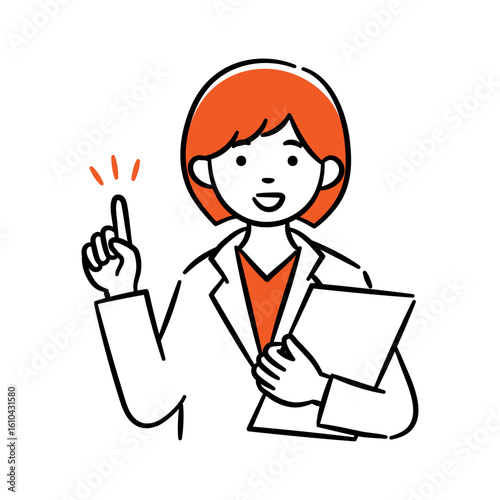 Simple illustration of a young female medical professional giving an explanation