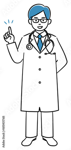 Simple illustration of a young male medical professional giving an explanation