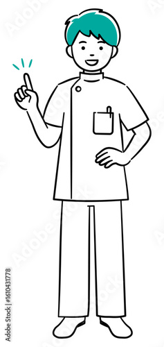 Simple illustration of a young male medical professional giving an explanation