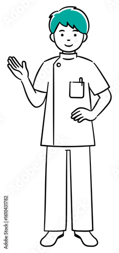 Simple illustration of a young male medical professional giving an explanation