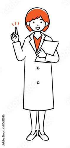 Simple illustration of a young female medical professional giving an explanation