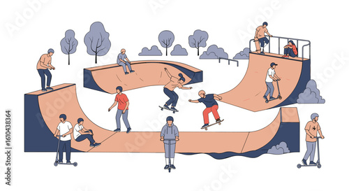 Exciting outdoor skatepark scene with thrilling tricks and recreational activities for everyone