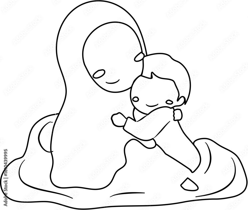 Obraz premium happy mother's day Illustration mom and kids coloring page