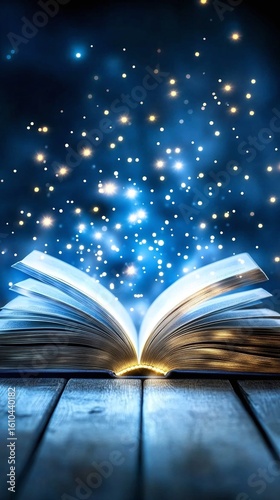 Open book with magical light effects.