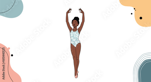 Graceful ballet dancer performing elegant pose with artistic background elements creating a beautiful composition