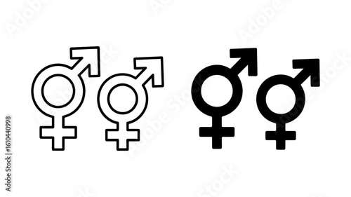Vector Art of a Gender Symbols: Outline and Filled Male and Female Icons, Simple Graphic Design, Equality Concept