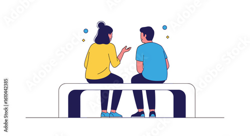 Two people sitting on a bench engaged in a conversation sharing ideas and thoughts openly and honestly
