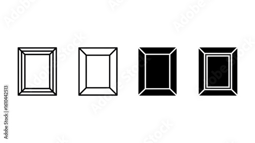 Four Emerald Cut Gemstone Illustrations: Outline, White Fill, Black Fill, and Double Outline Black Fill.