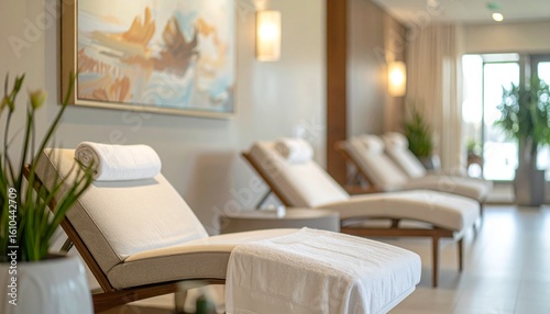 Wallpaper Mural Premium Spa Lounge Decor with Comfortable Chairs, Serene Painting, and Elegant Tranquil Ambience for Wellness Retreat
 Torontodigital.ca