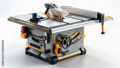 Heavy-duty table saw with blade guard for precise wood cutting and carpentry work, studio shot