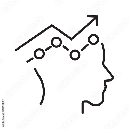 Outline icon representing a head with analytics or chart inside, symbolizing a data-driven and analytical mindset.