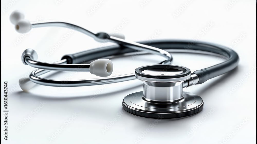 Classic Silver Stethoscope on White Background - Essential Medical Diagnostic Tool for Healthcare Professionals Classic Silver Stethoscope on White Background - Essential Medical Diagnostic Tool for Healthcare Professionals