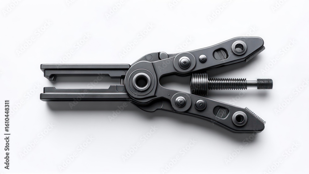 Fototapeta premium Compact Gray Multi-tool Pliers and Hex Bit Driver on White Background