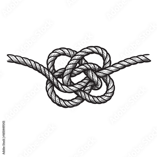 Detailed illustration of a decorative rope knot with a vintage art style on white background