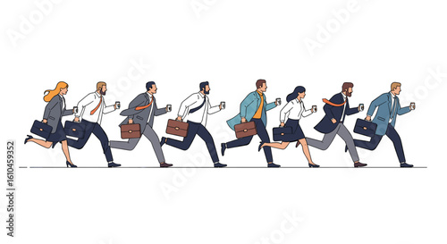 Diverse group of professionals hurrying to a meeting or committing to work responsibilities