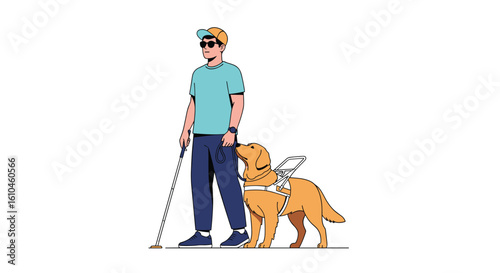 A person with visual impairment guided by a loyal service dog providing support and companionship during their daily activities