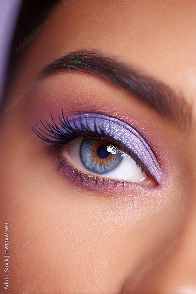 Obraz premium Pastel lilac eye and shimmer makeup macro