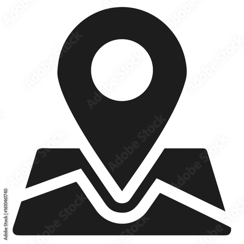 Black silhouette of a map pin location marker design representing navigation or location