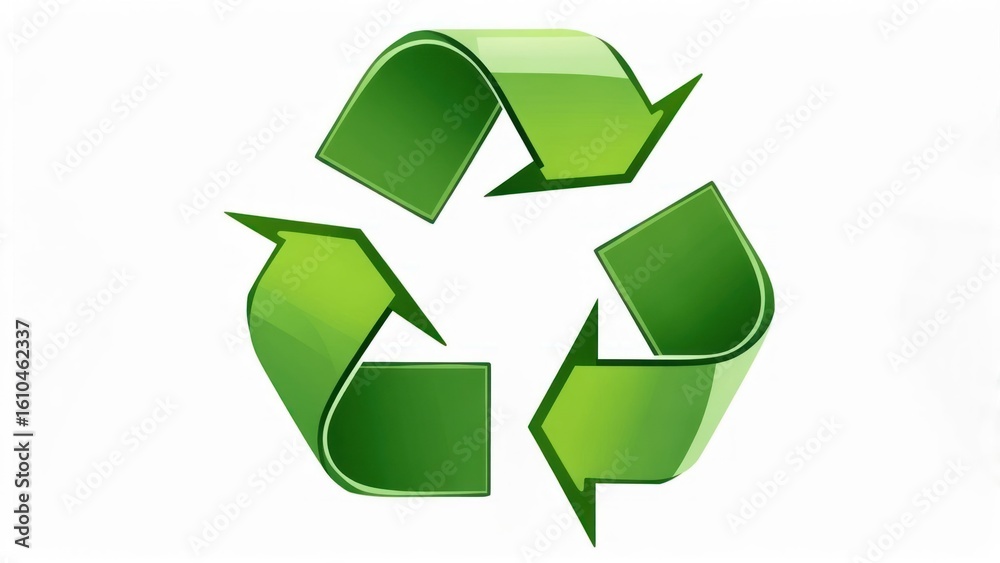 Obraz premium Bright Green Recycling Symbol Icon for Environmental Conservation and Sustainability on White Background