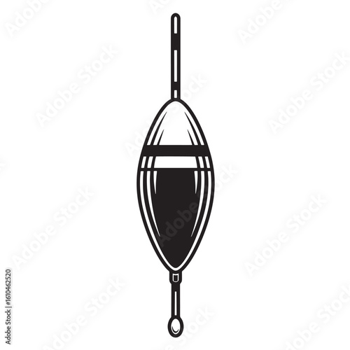 Vintage black and white illustration of a traditional fishing bobber floater on white background