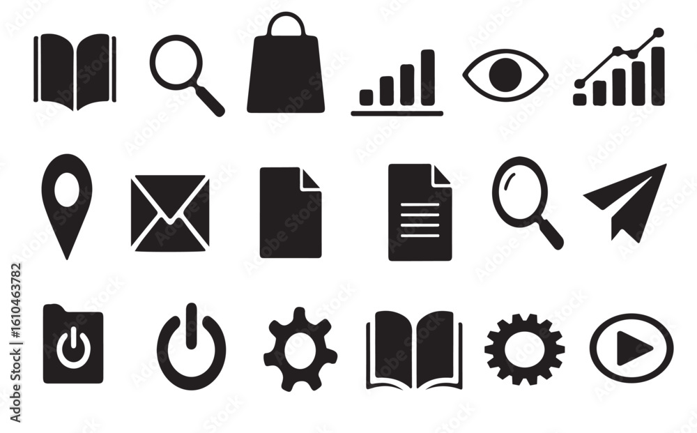 Collection of various black and white vector icons Collection of various black and white vector icons