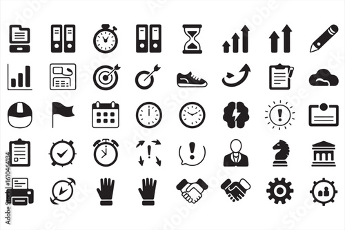 Simple Icons Representing Work, Planning, and Decision Making in Business