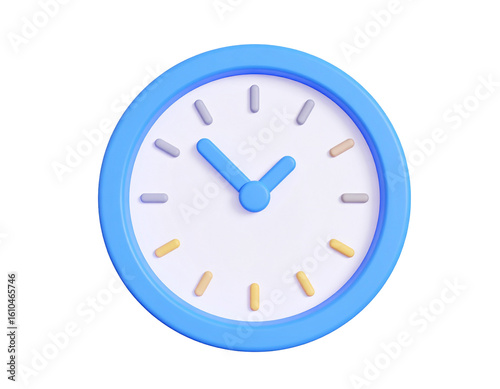 Cartoon clock with blue border illustration on transparent background