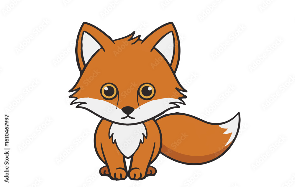 Obraz premium Cartoon fox with big eyes sitting on white background