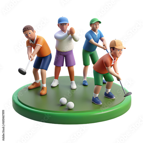 Four Youngsters Playing Golf: Active, Engaging, and Recreational Sport Scene