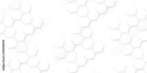 Modern seamless geometry pattern hexagon, The pattern of white hexagons is arranged in a slightly irregular, organic layout, white and gray hexagon honeycomb geometric copy space.