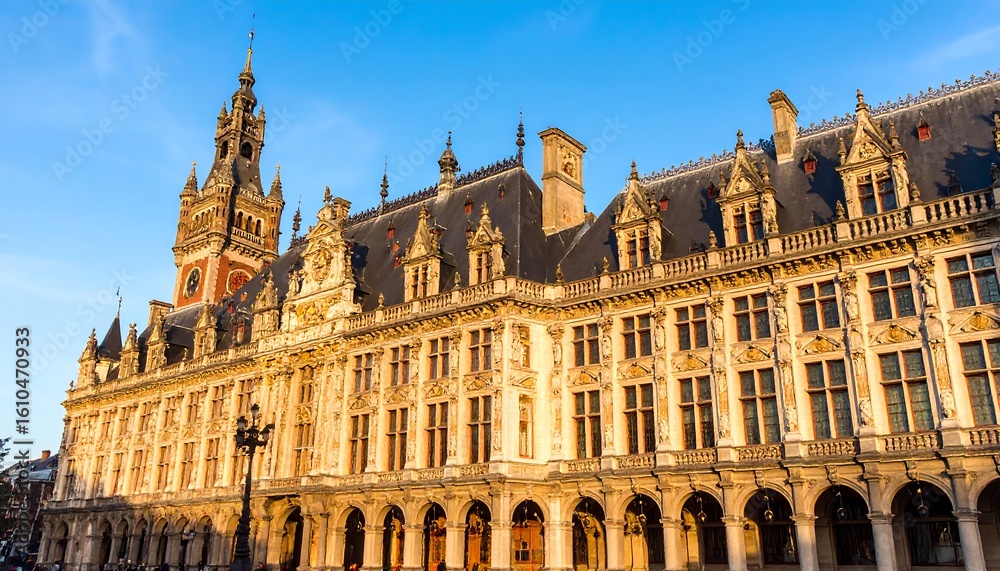 Fototapeta premium Historic European building facade in golden light