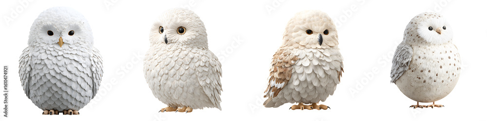 Naklejka premium Adorable Snowy Owl Collection on White Background