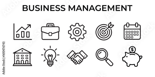 Business Management Icon Set in Flat Style on White Background