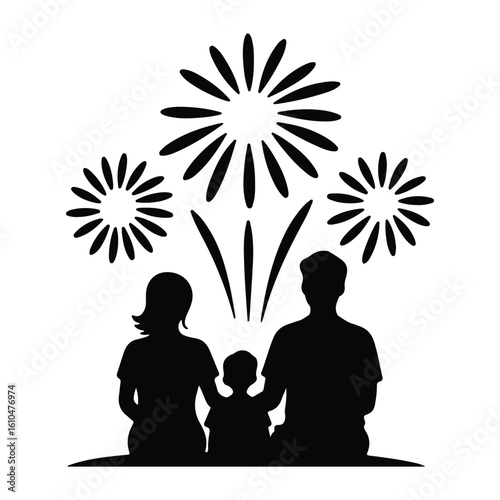 family watching fireworks black silhouette clip art preview