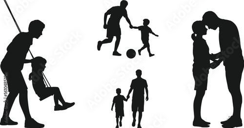 Father and child silhouette, parenting moments, playtime, bonding, family love, outdoor activities, emotional connection, caring, childhood memories illustration