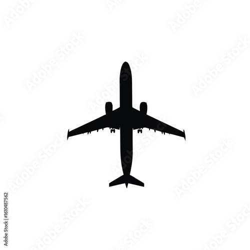Black silhouette of a jet airplane with landing gear extended aircraft aviation