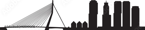 Rotterdam Skyline Silhouette Erasmus Bridge Cube Houses Dutch Modern Architecture Vector in Black