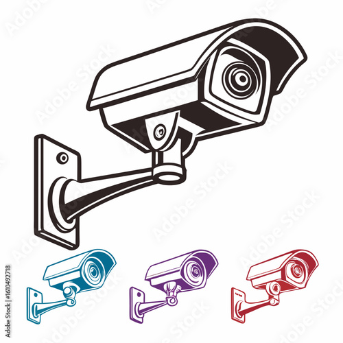 Security camera vector silhouette illustration isolated on white background