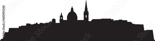 Valletta Skyline Silhouette St Johns Co Cathedral Fortified Walls Maltese City Vector in Clean Style