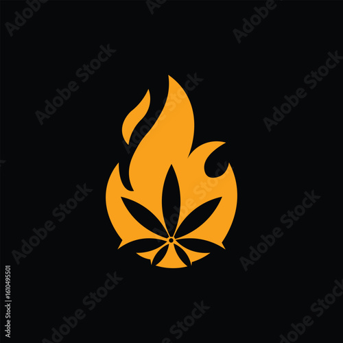  Marijuana Leaf Cannabis Hemp Black Hot Fire Logo Design Template