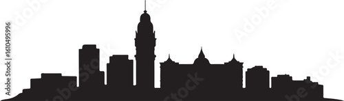 Montevideo Skyline Silhouette Palacio Salvo Beachfront Uruguayan Capital Vector in Flat Black Design