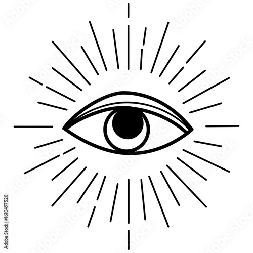 A symbolic eye with radiating lines, representing perception and insight. A powerful symbol of vision, awareness, and the all-seeing eye